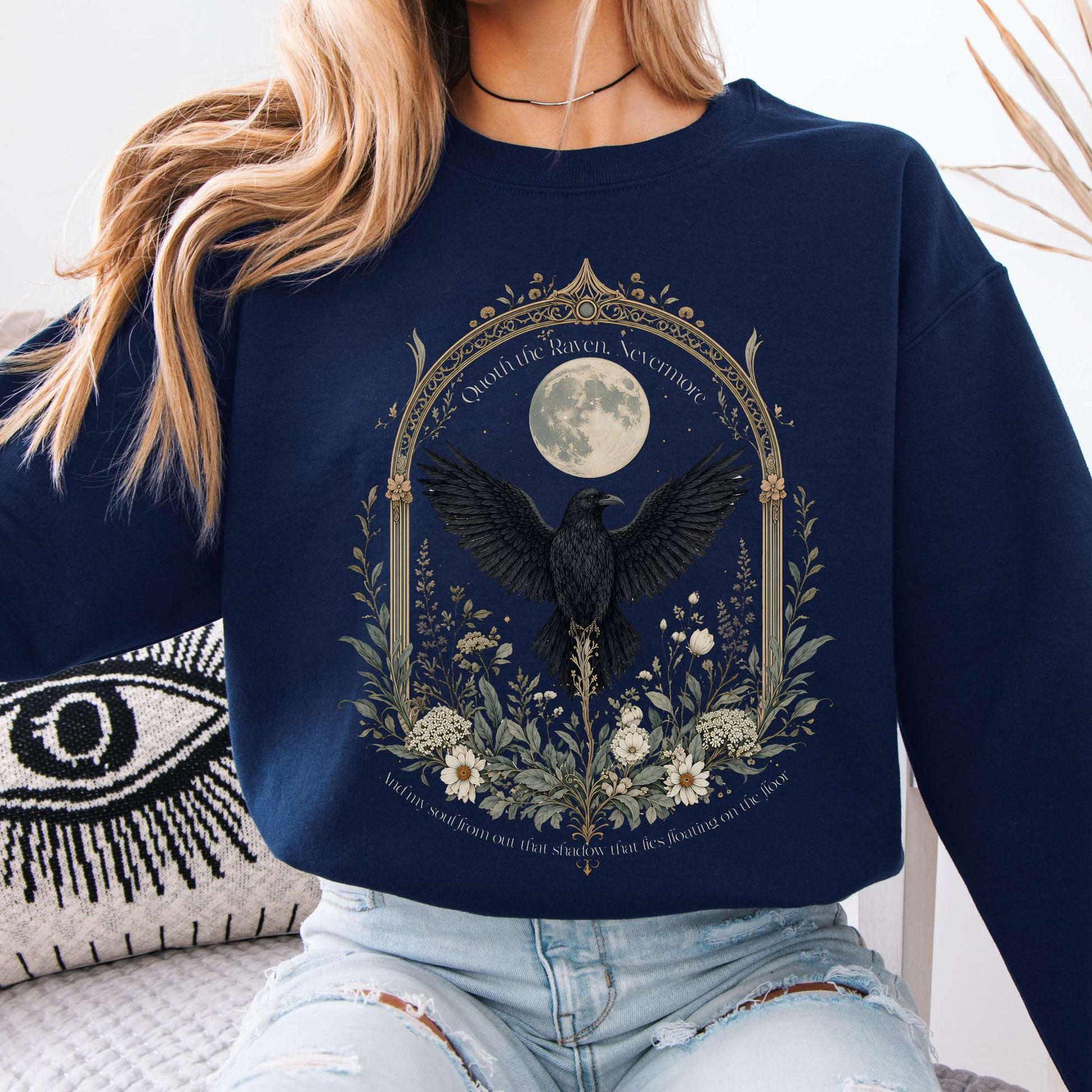 Sweatshirt Navy / S Quoth the Raven, Nevermore Poe Literary Crewneck Sweatshirt The Mystic Eden