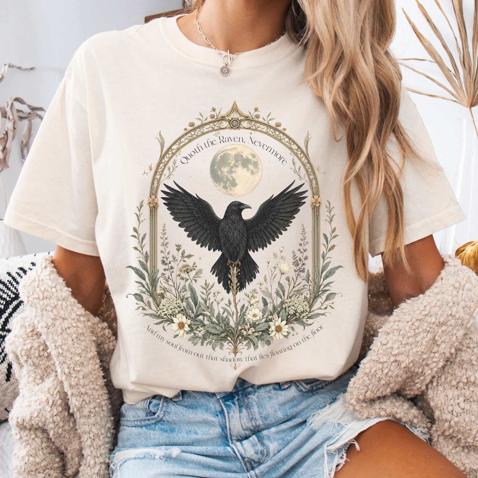 T-Shirt Ivory / S Quoth the Raven, Nevermore Poe Literary T-Shirt The Mystic Eden