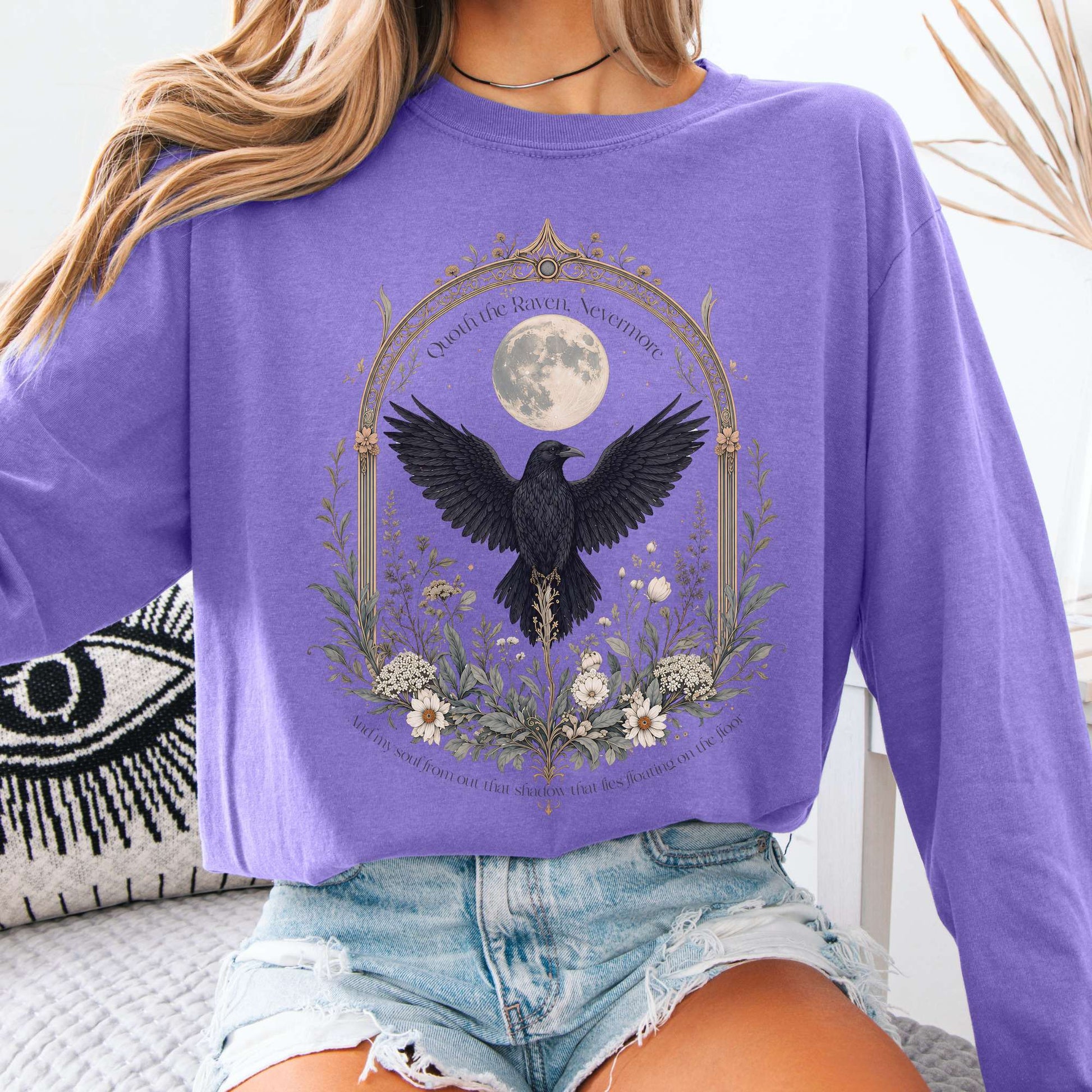 Long-sleeve Violet / S Quoth the Raven, Nevermore Poe Literary Long Sleeve The Mystic Eden