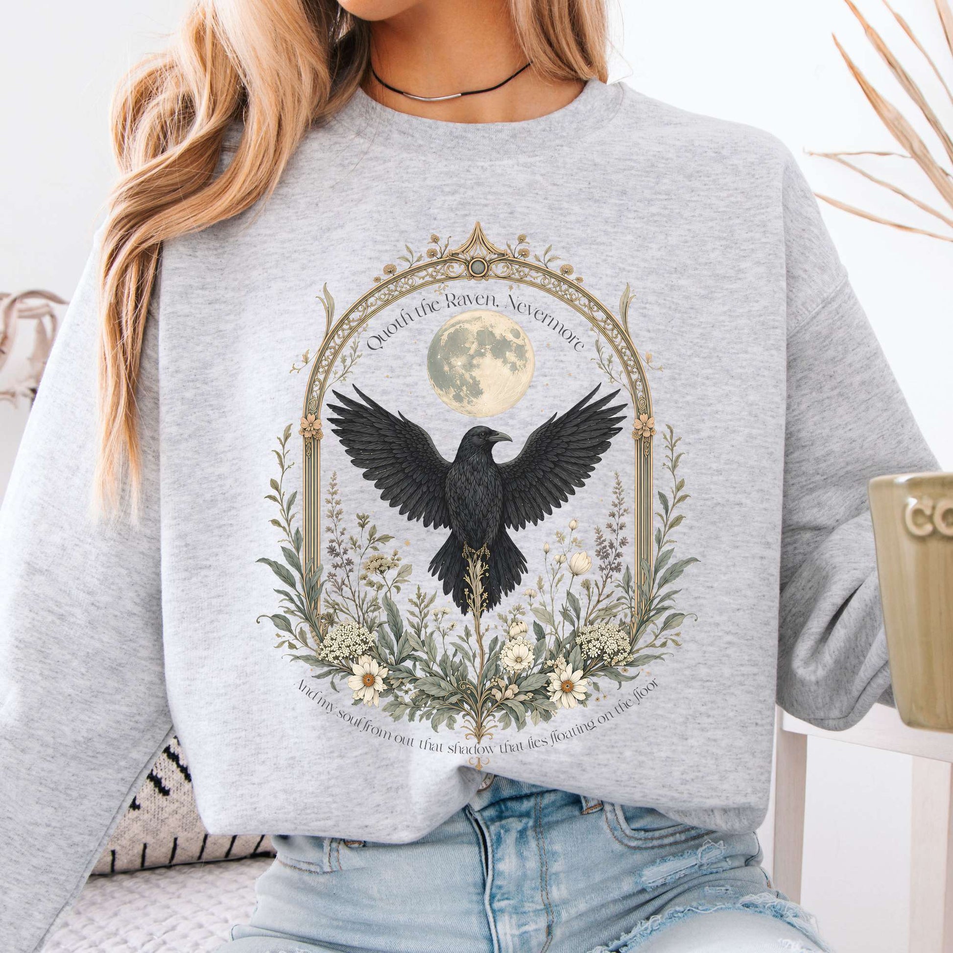 Sweatshirt Ash / S Quoth the Raven, Nevermore Poe Literary Crewneck Sweatshirt The Mystic Eden
