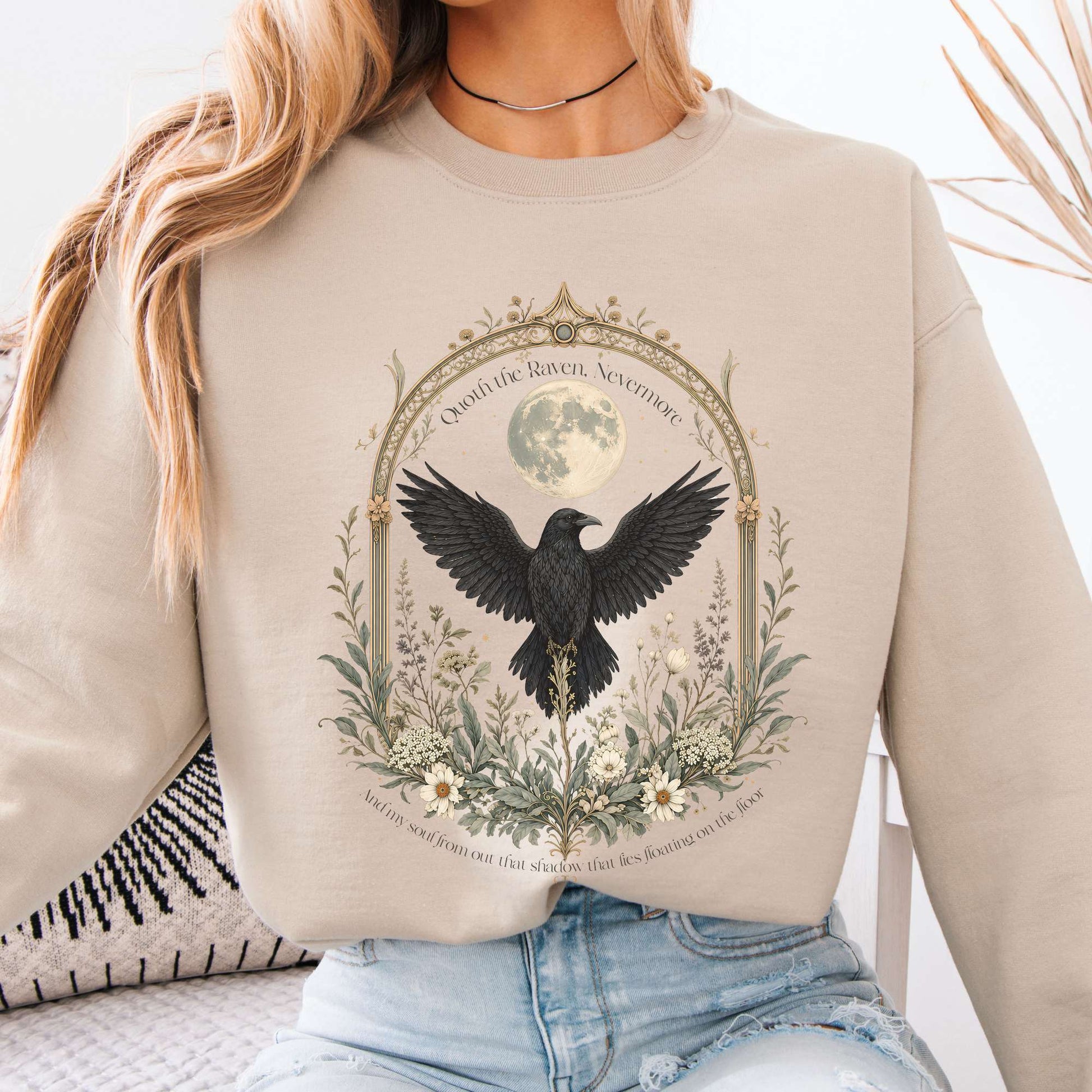 Sweatshirt Sand / S Quoth the Raven, Nevermore Poe Literary Crewneck Sweatshirt The Mystic Eden