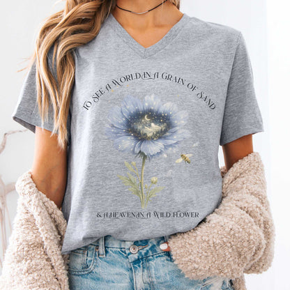 V-neck Athletic Heather / S Heaven in a Wildflower William Blake V-Neck The Mystic Eden