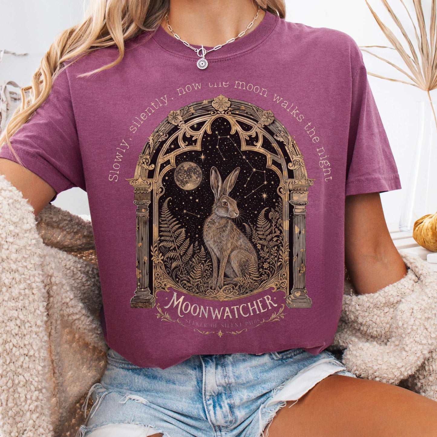 T-Shirt Berry / S Slowly, Silently, Now the Moon Walter de la Mare Literary T-Shirt The Mystic Eden