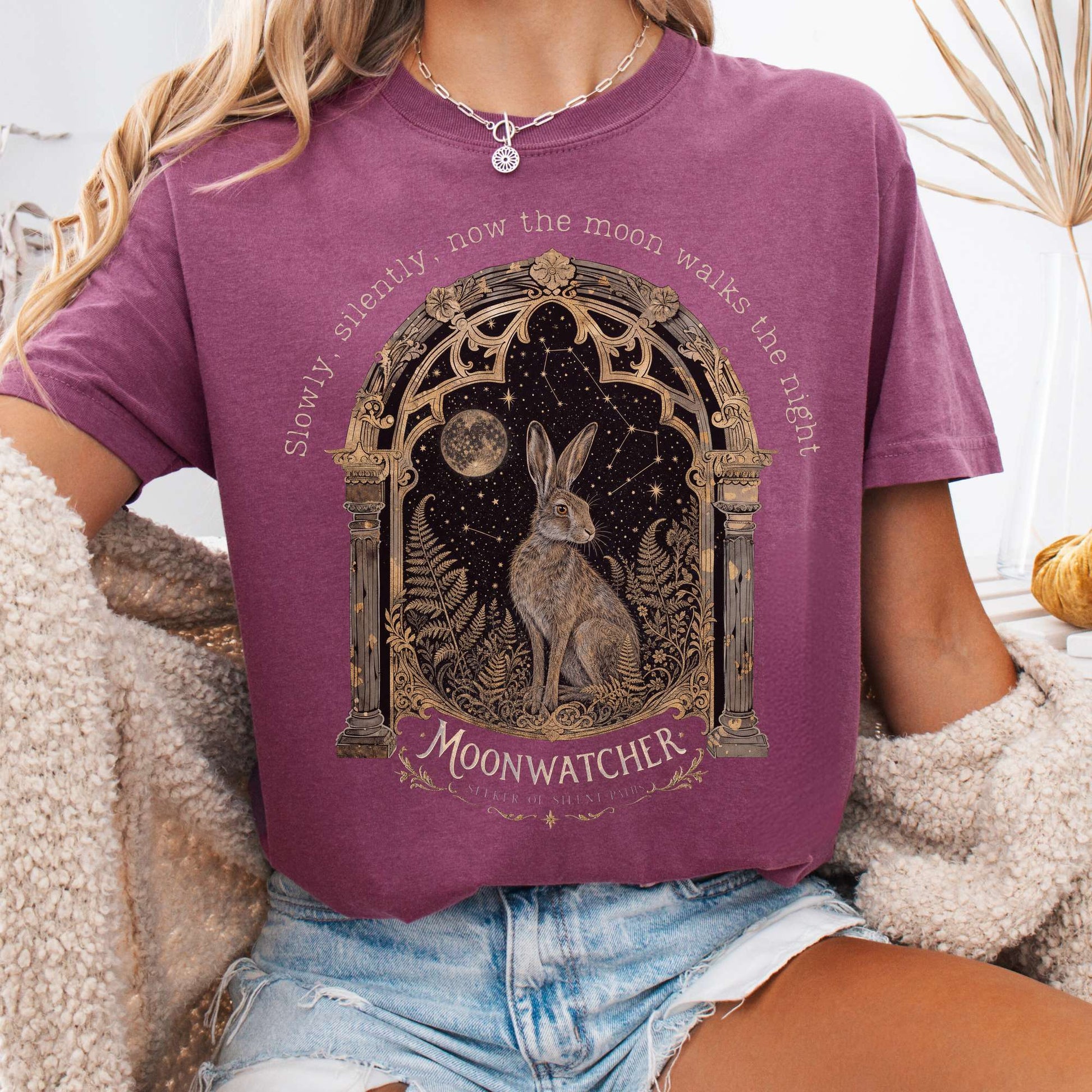 T-Shirt Berry / S Slowly, Silently, Now the Moon Walks Walter de la Mare Literary T-Shirt The Mystic Eden