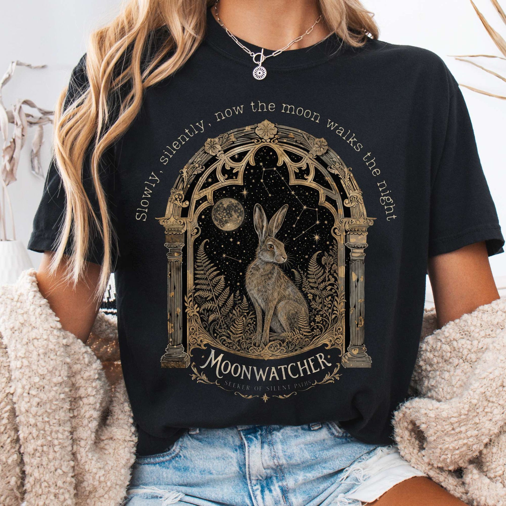 T-Shirt Black / S Slowly, Silently, Now the Moon Walter de la Mare Literary T-Shirt The Mystic Eden