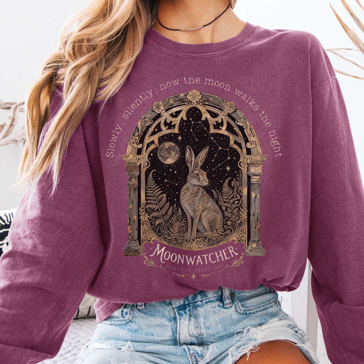 Long-sleeve Berry / S Slowly, Silently, Now the Moon Walter de la Mare Literary Long Sleeve The Mystic Eden