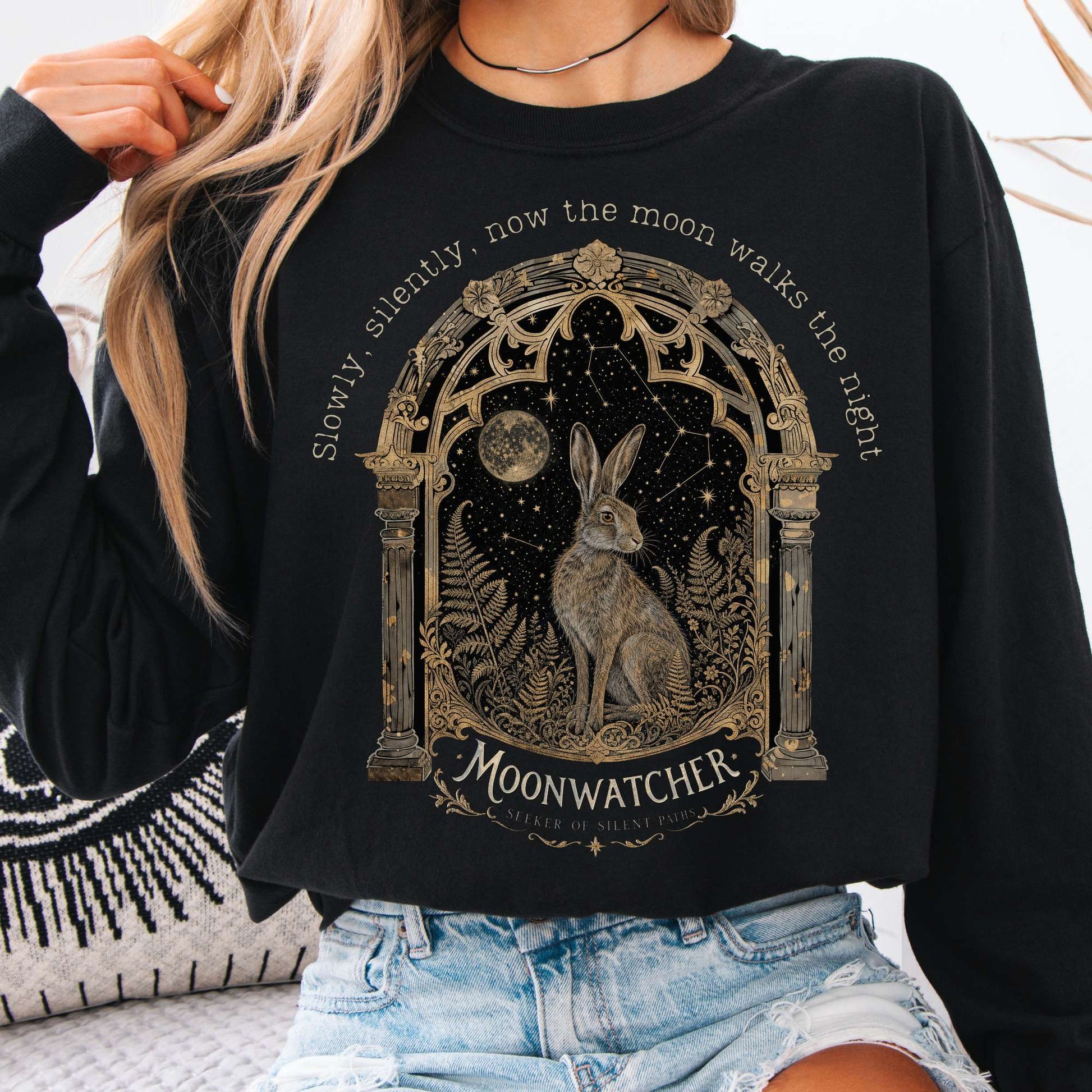 Long-sleeve Black / S Slowly, Silently, Now the Moon Walter de la Mare Literary Long Sleeve The Mystic Eden