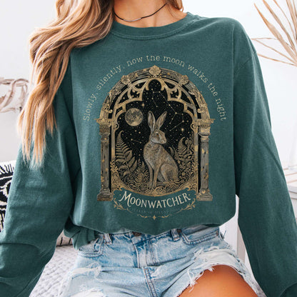 Long-sleeve Blue Spruce / S Slowly, Silently, Now the Moon Walter de la Mare Literary Long Sleeve The Mystic Eden