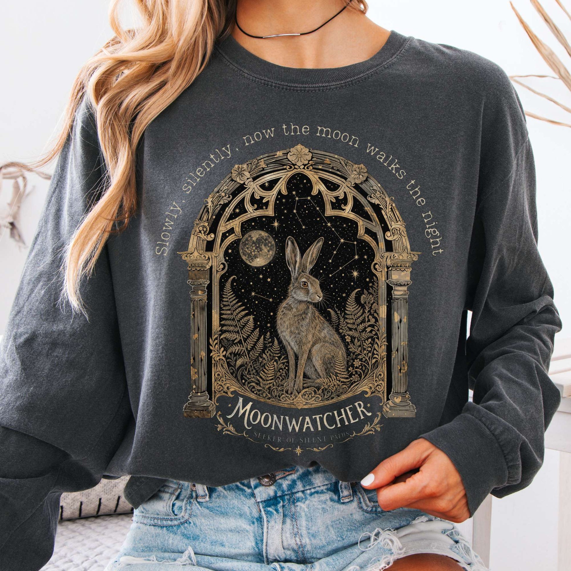 Long-sleeve Pepper / S Slowly, Silently, Now the Moon Walter de la Mare Literary Long Sleeve The Mystic Eden
