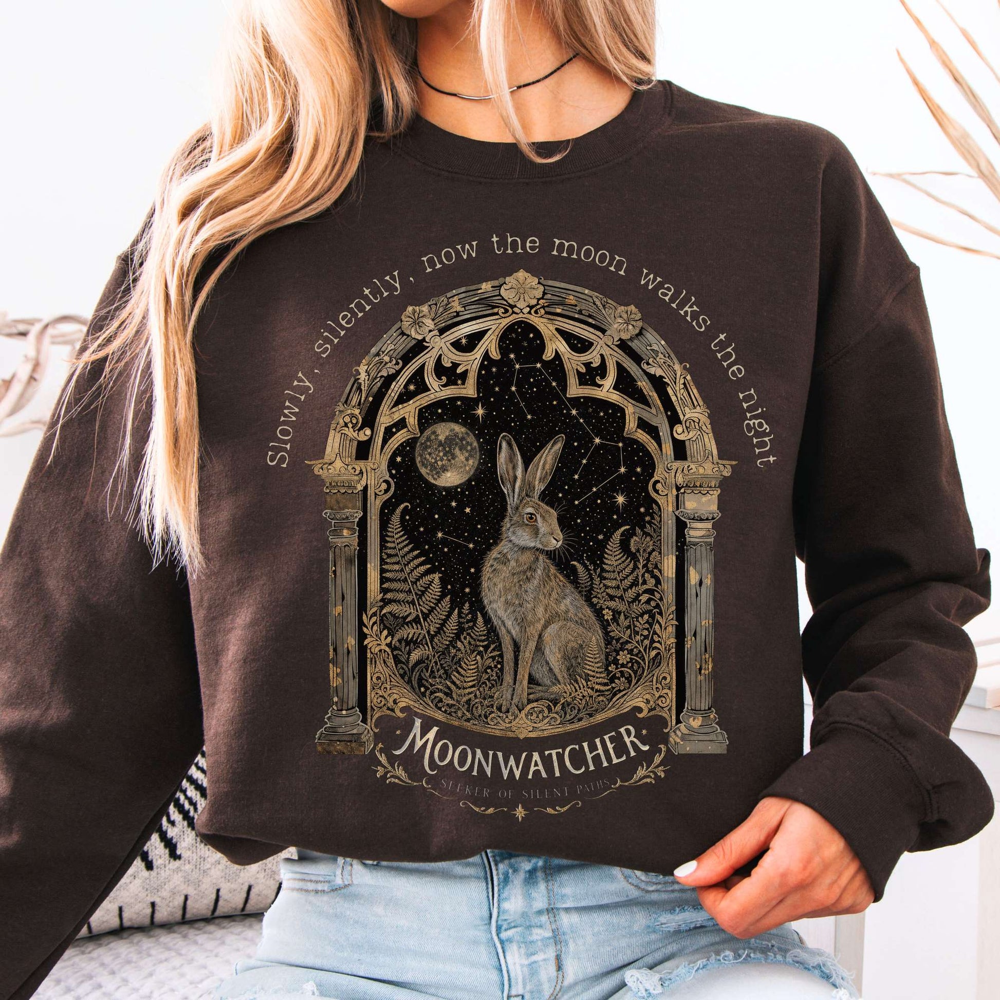 Sweatshirt Dark Chocolate / S Slowly, Silently, Now the Moon Walter de la Mare Literary Crewneck Sweatshirt The Mystic Eden