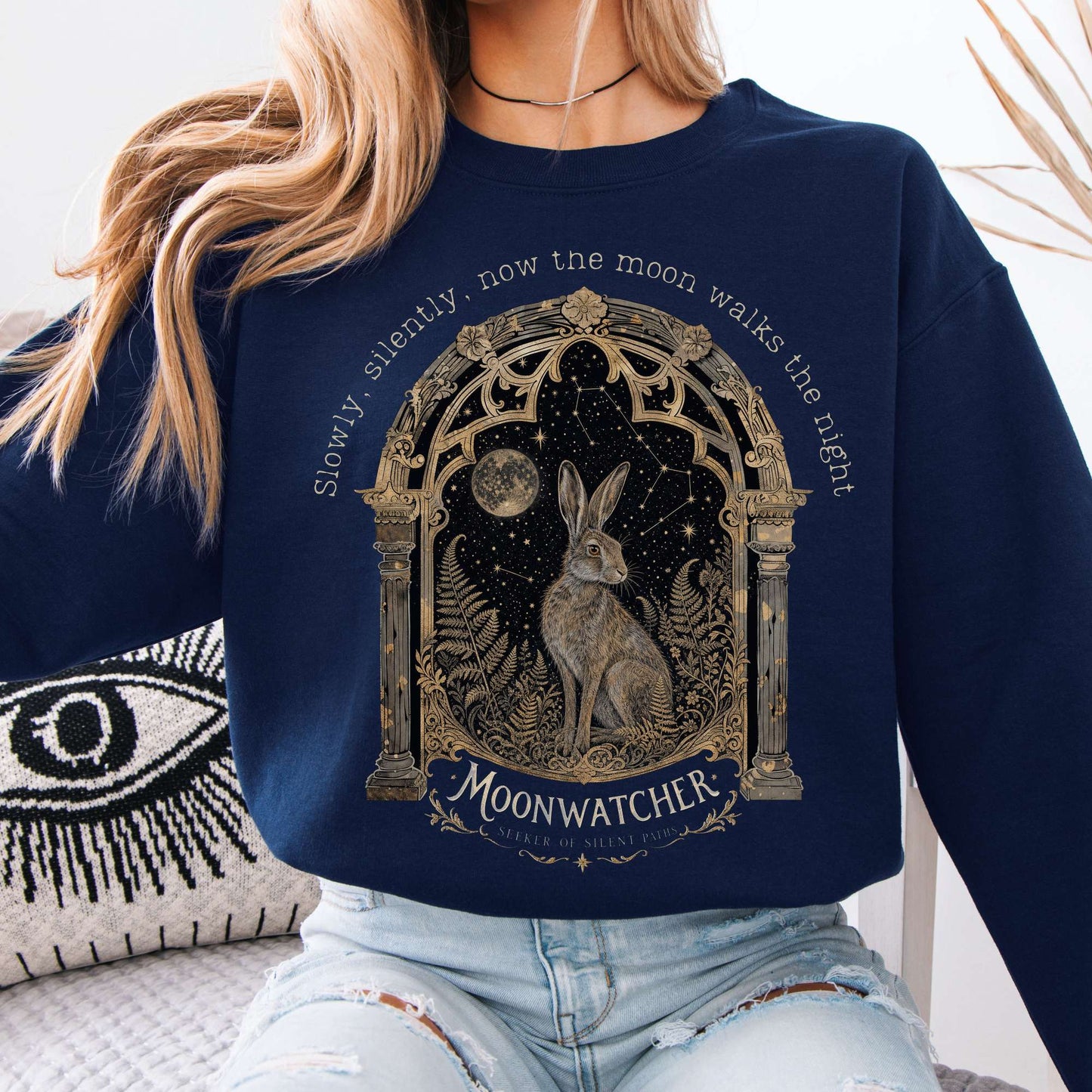 Sweatshirt Navy / S Slowly, Silently, Now the Moon Walter de la Mare Literary Crewneck Sweatshirt The Mystic Eden