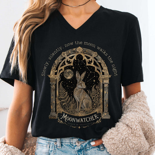 V-neck Black / S Slowly, Silently, Now the Moon Walter de la Mare Literary V-Neck The Mystic Eden