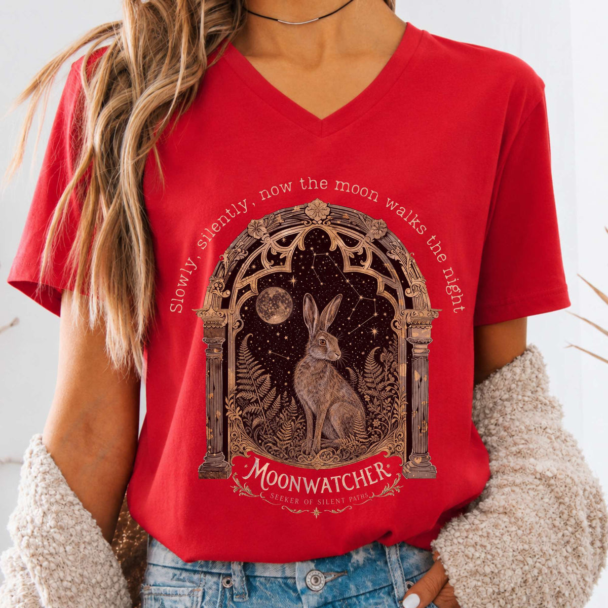 Slowly, Silently, Now the Moon Walks Walter de la Mare Literary V-Neck