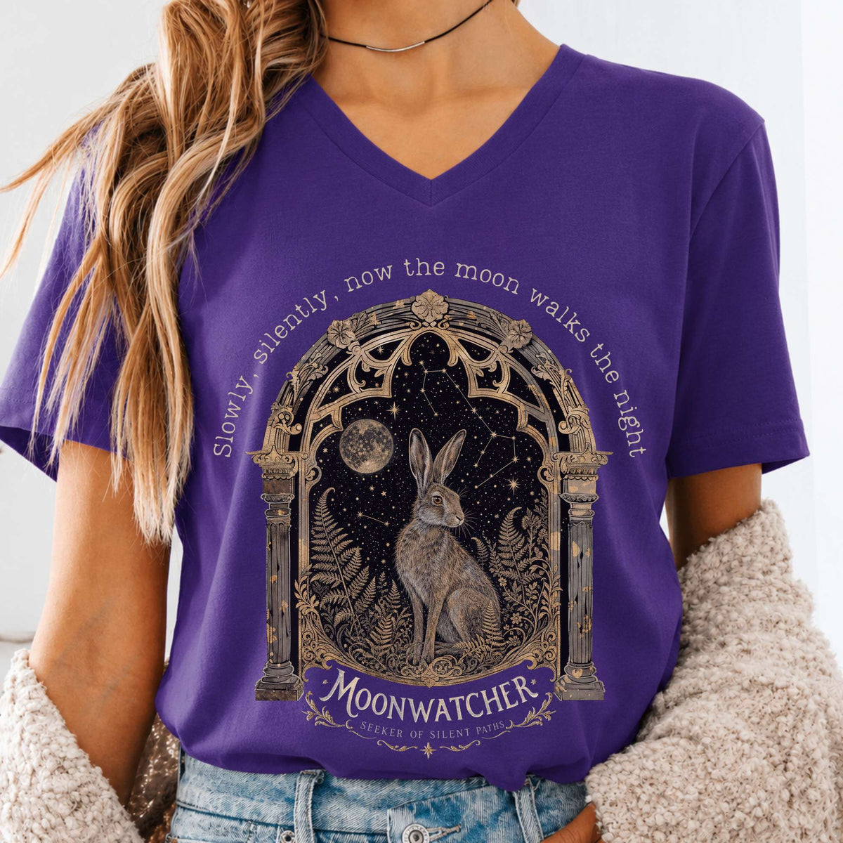 Slowly, Silently, Now the Moon Walks Walter de la Mare Literary V-Neck