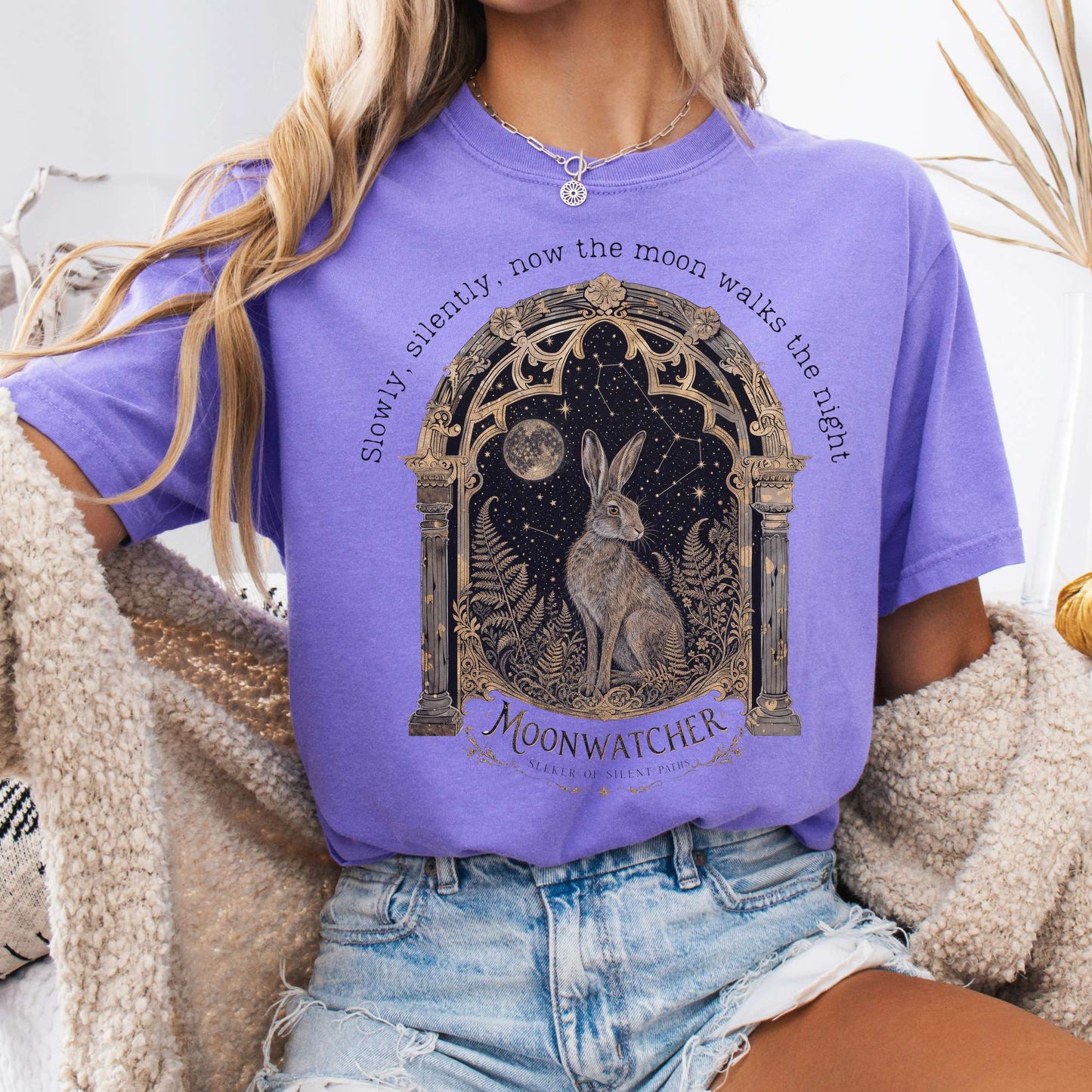 T-Shirt Violet / S Slowly, Silently, Now the Moon Walter de la Mare Literary T-Shirt The Mystic Eden