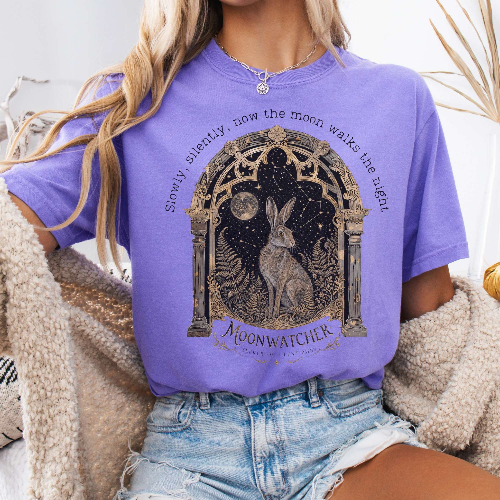 T-Shirt Violet / S Slowly, Silently, Now the Moon Walter de la Mare Literary T-Shirt The Mystic Eden