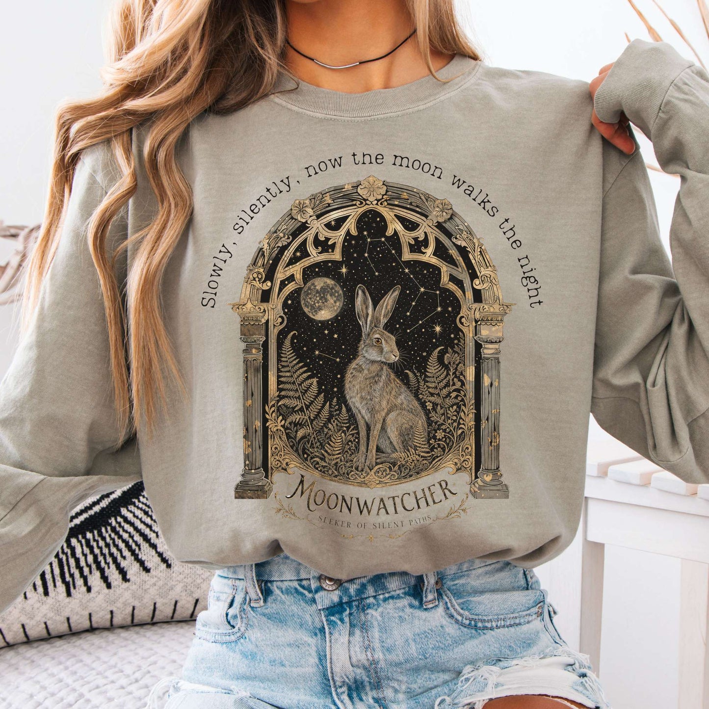 Long-sleeve Sandstone / S Slowly, Silently, Now the Moon Walter de la Mare Literary Long Sleeve The Mystic Eden