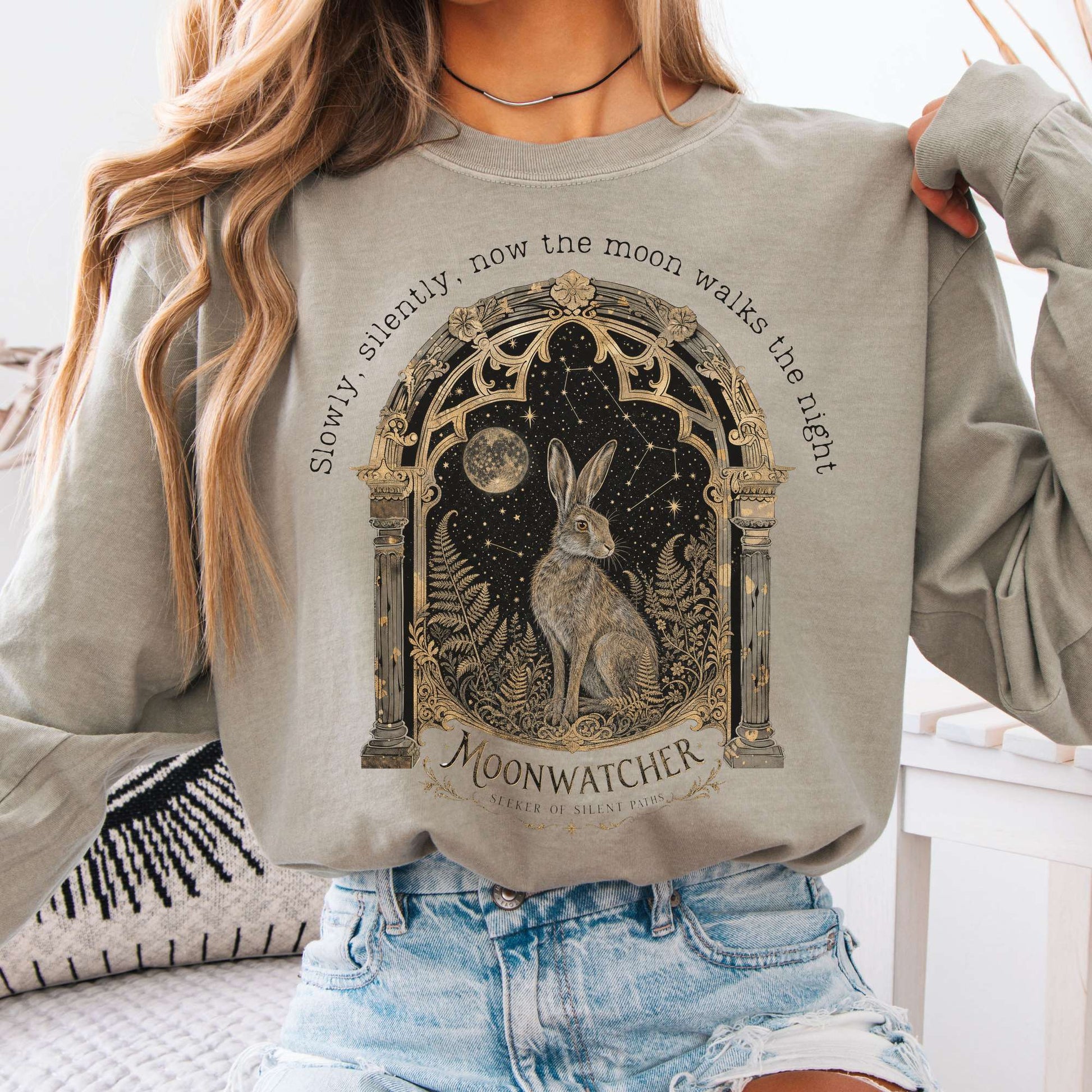 Long-sleeve Sandstone / S Slowly, Silently, Now the Moon Walter de la Mare Literary Long Sleeve The Mystic Eden