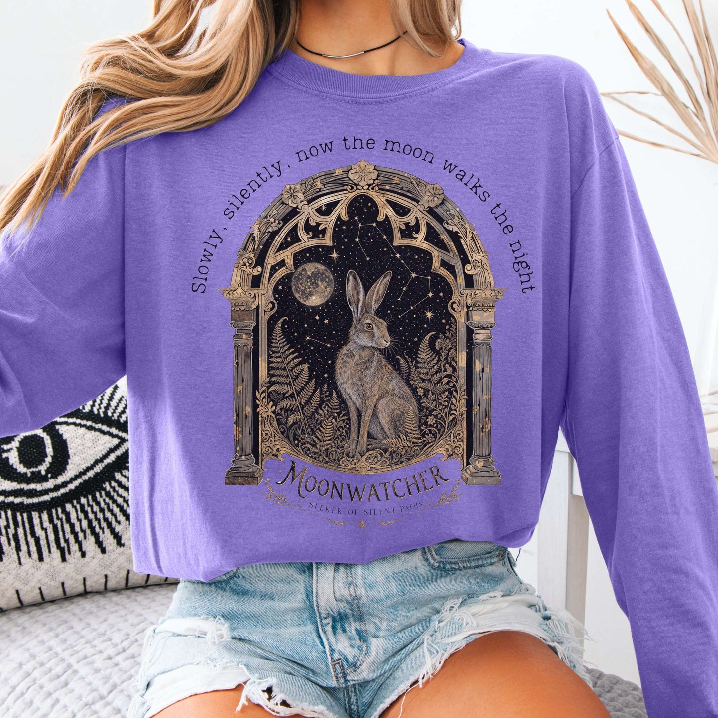 Long-sleeve Violet / S Slowly, Silently, Now the Moon Walter de la Mare Literary Long Sleeve The Mystic Eden