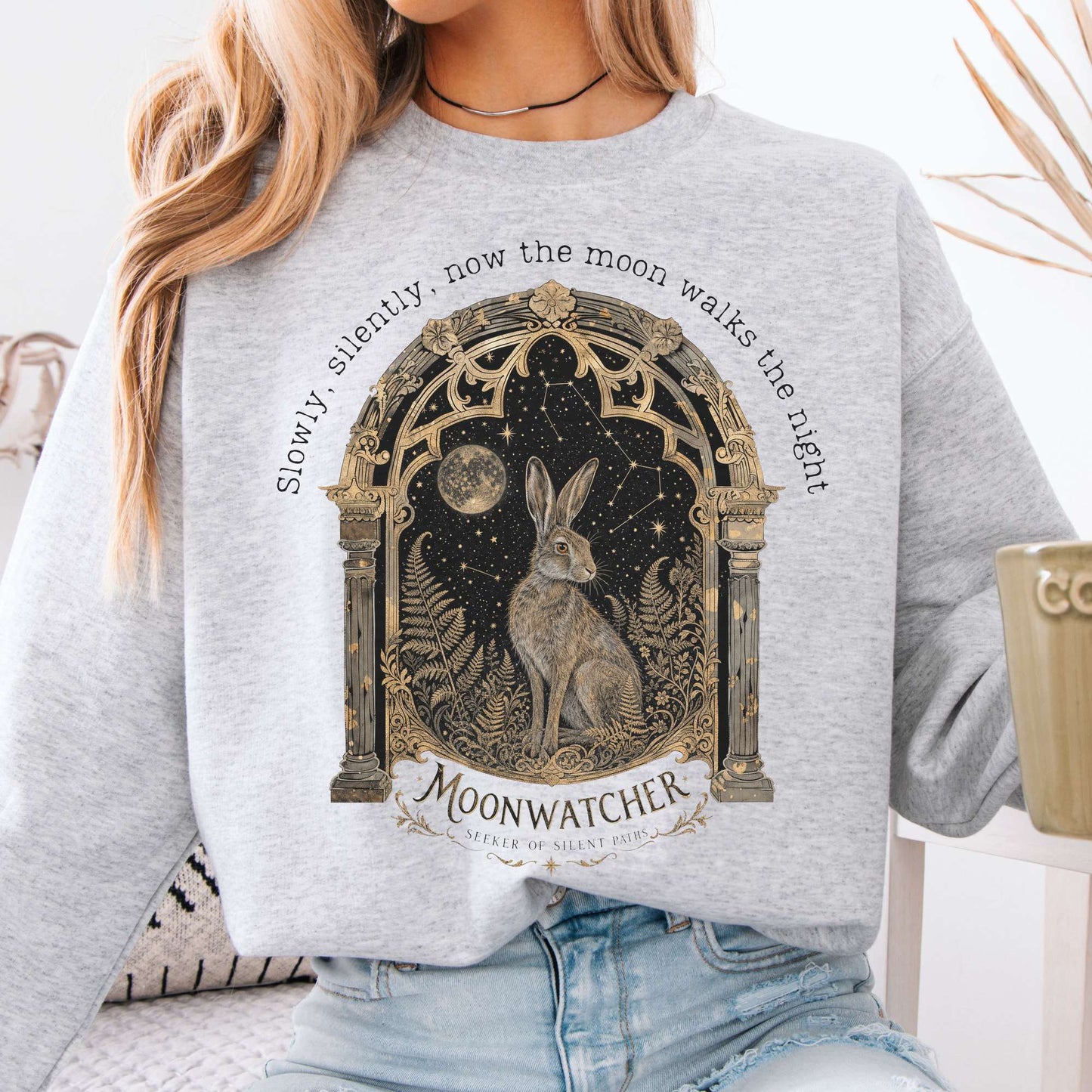Sweatshirt Ash / S Slowly, Silently, Now the Moon Walter de la Mare Literary Crewneck Sweatshirt The Mystic Eden