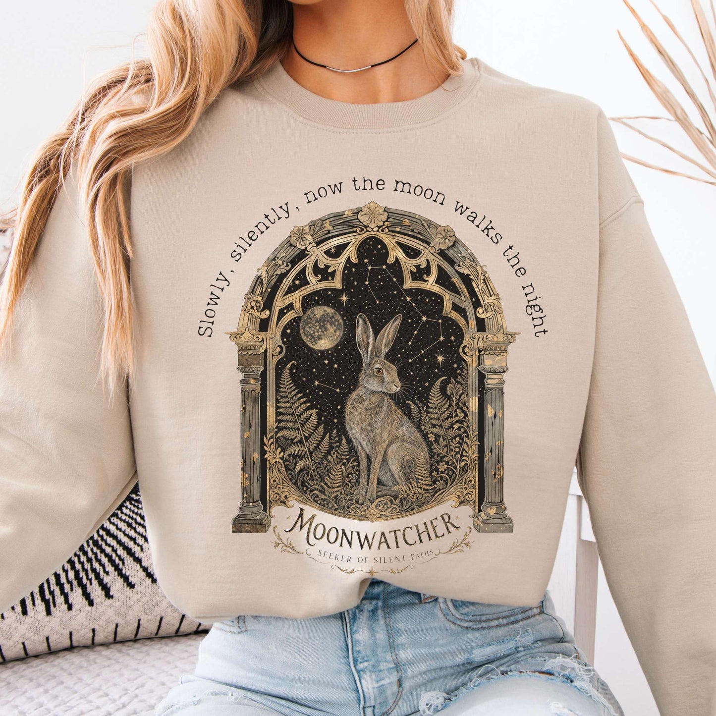 Sweatshirt Sand / S Slowly, Silently, Now the Moon Walter de la Mare Literary Crewneck Sweatshirt The Mystic Eden