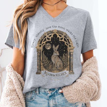 V-neck Athletic Heather / S Slowly, Silently, Now the Moon Walter de la Mare Literary V-Neck The Mystic Eden