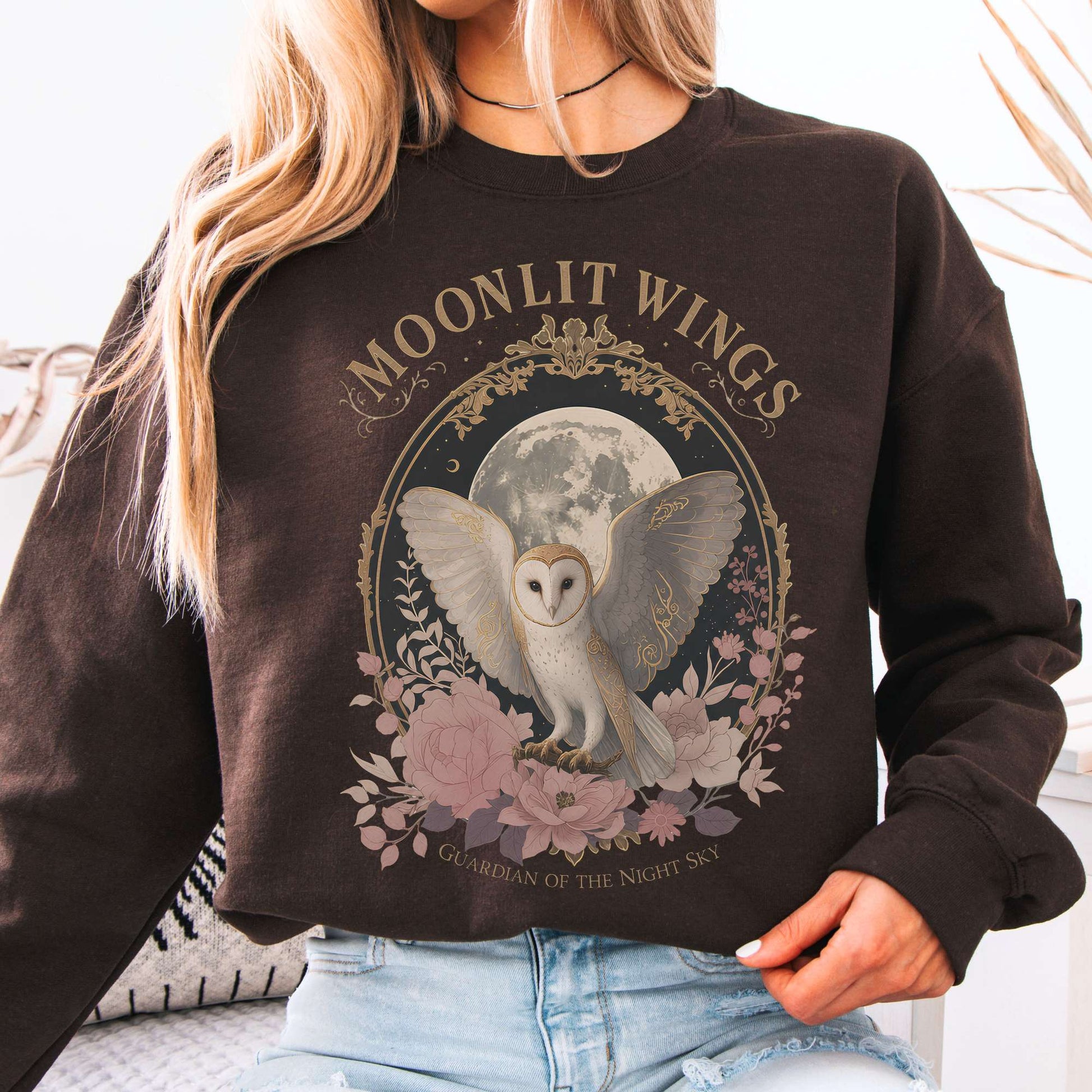 Sweatshirt Dark Chocolate / S Moonlit Wings Celtic Folklore Crewneck Sweatshirt The Mystic Eden