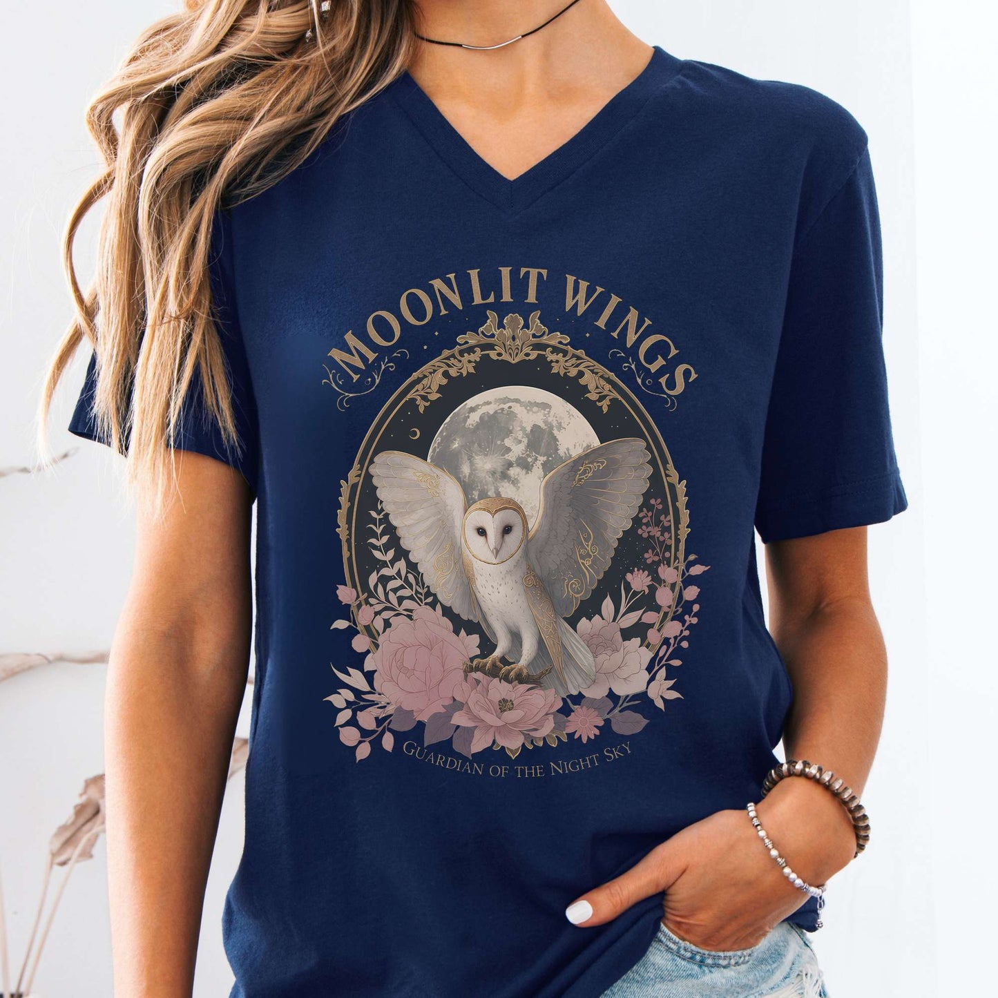 V-neck Navy / S Moonlit Wings Celtic Folklore V-Neck The Mystic Eden