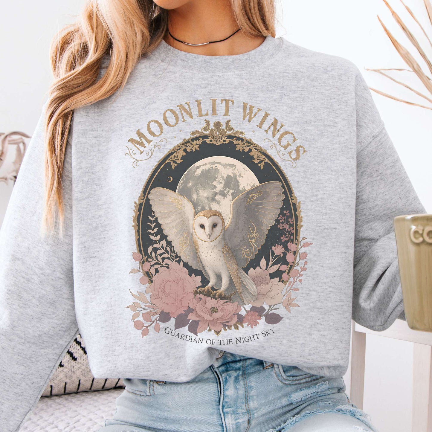 Sweatshirt Ash / S Moonlit Wings Celtic Folklore Crewneck Sweatshirt The Mystic Eden
