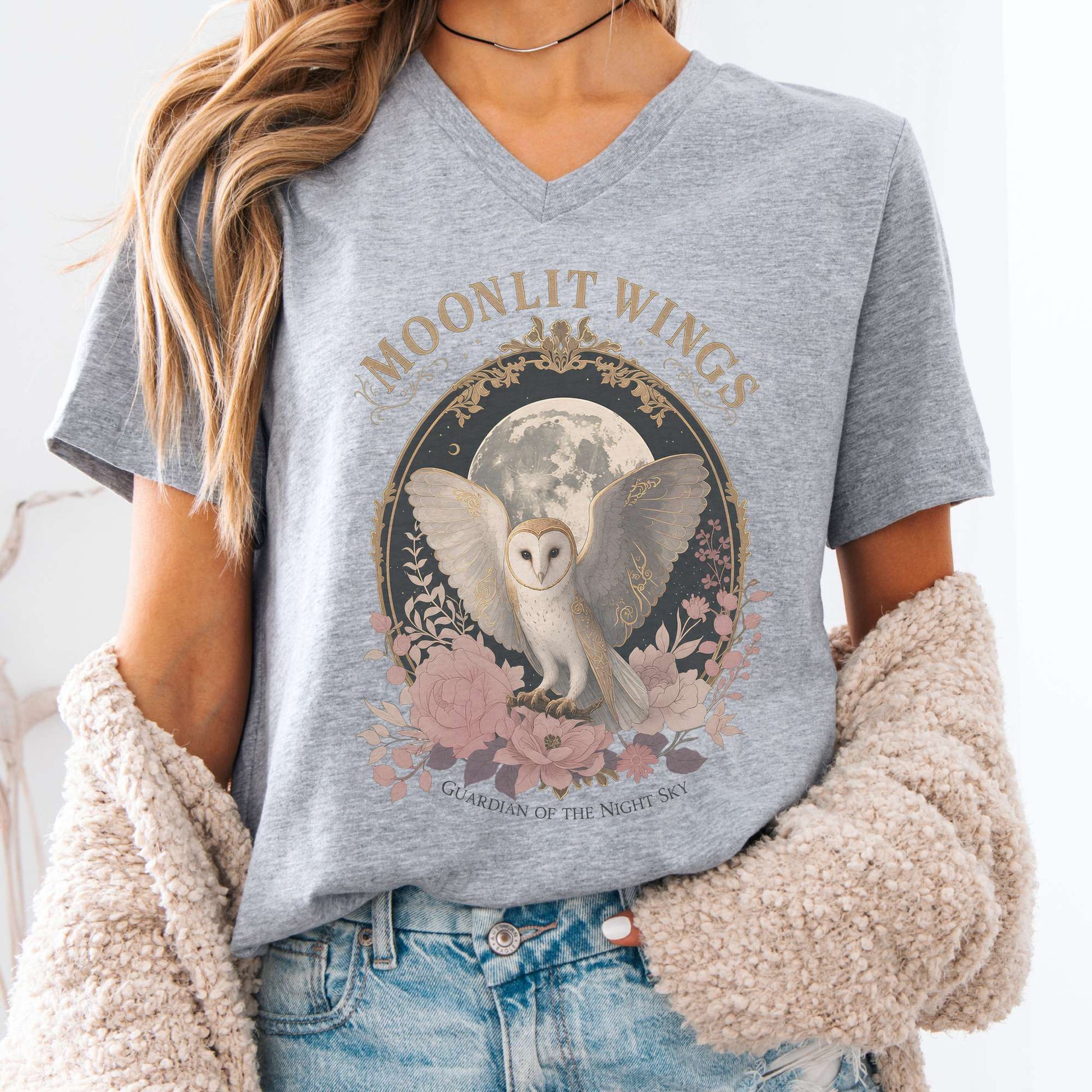 V-neck Athletic Heather / S Moonlit Wings Celtic Folklore V-Neck The Mystic Eden