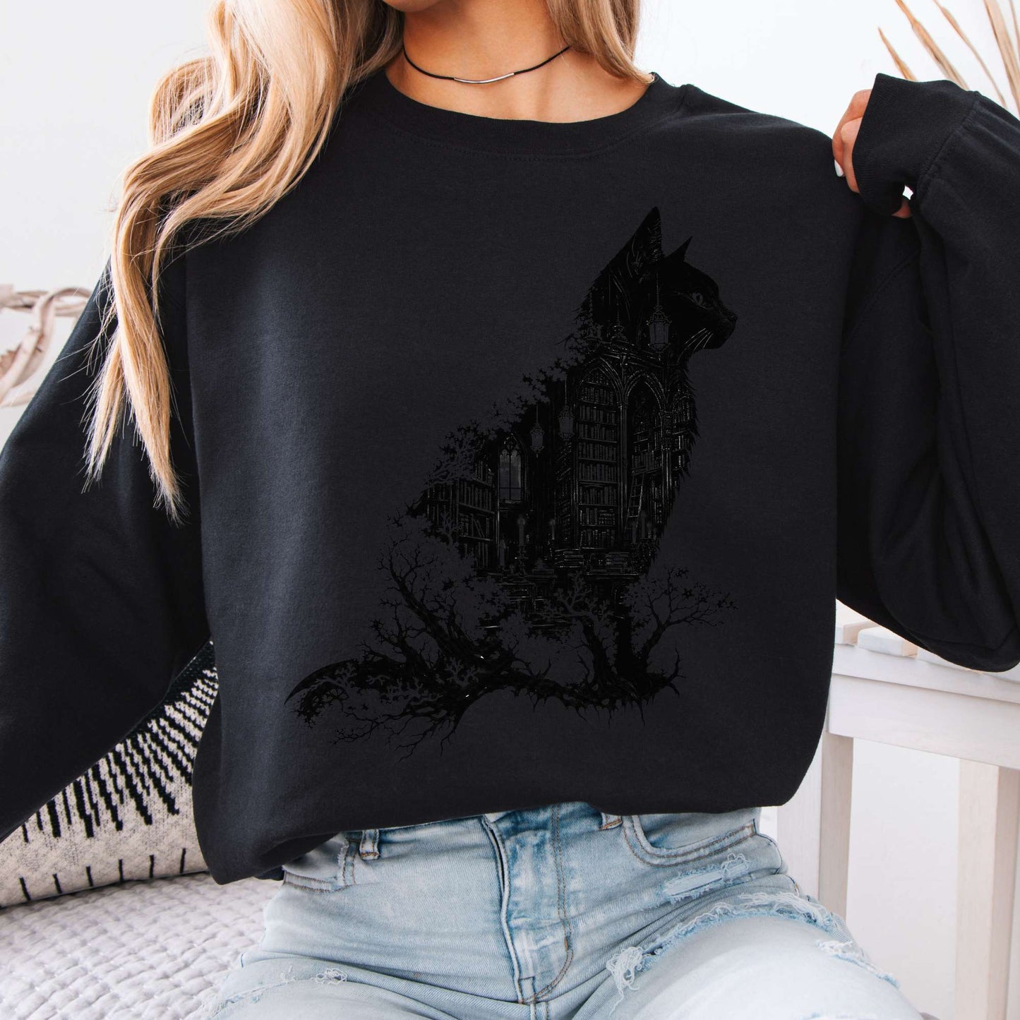 The Cat and the Library Literary Sweatshirt