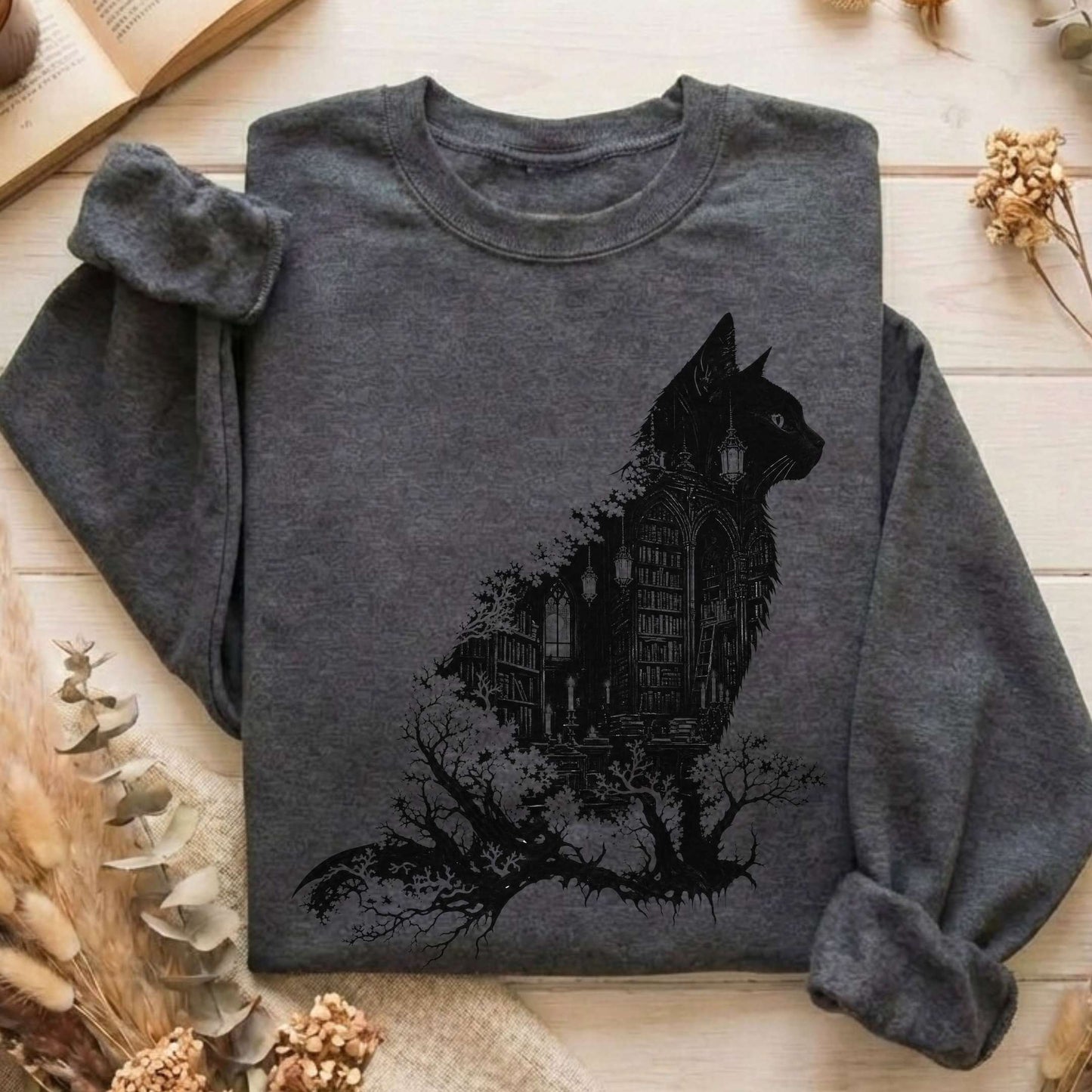 The Cat and the Library Literary Sweatshirt