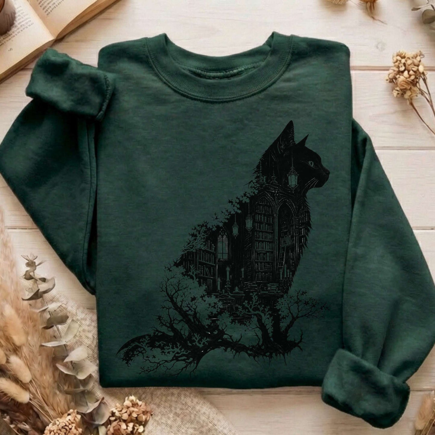 The Cat and the Library Literary Sweatshirt