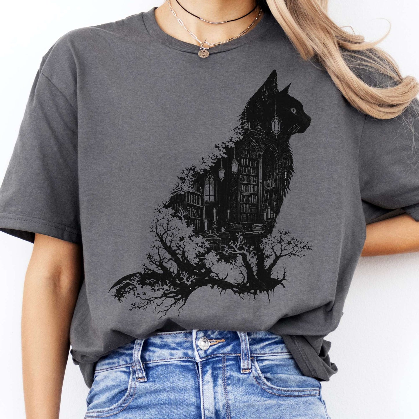 The Cat and the Library Literary T-Shirt