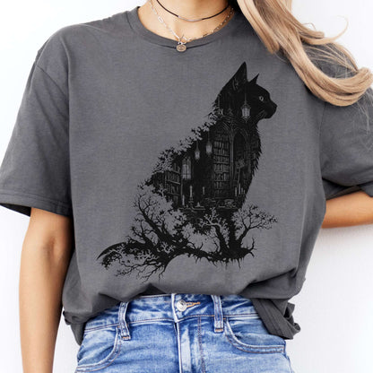 The Cat and the Library Literary T-Shirt