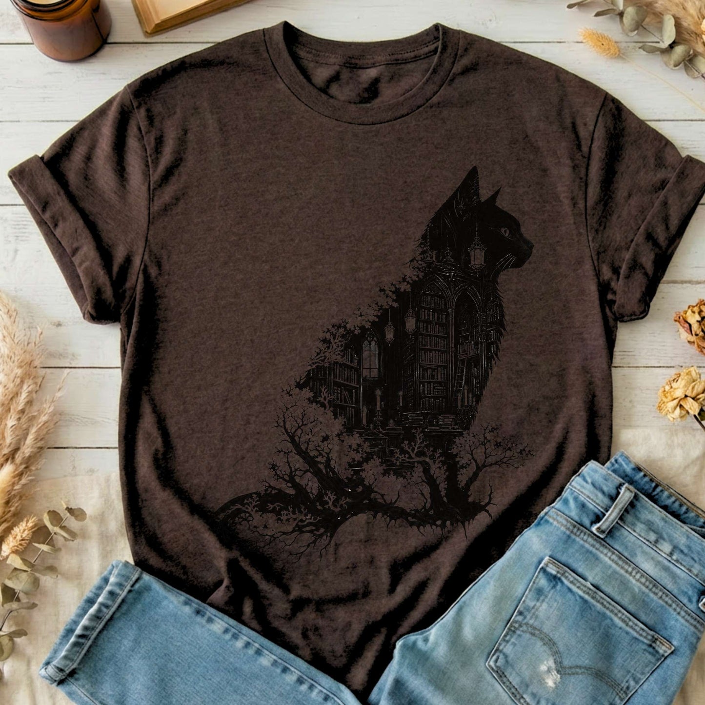 The Cat and the Library Literary T-Shirt