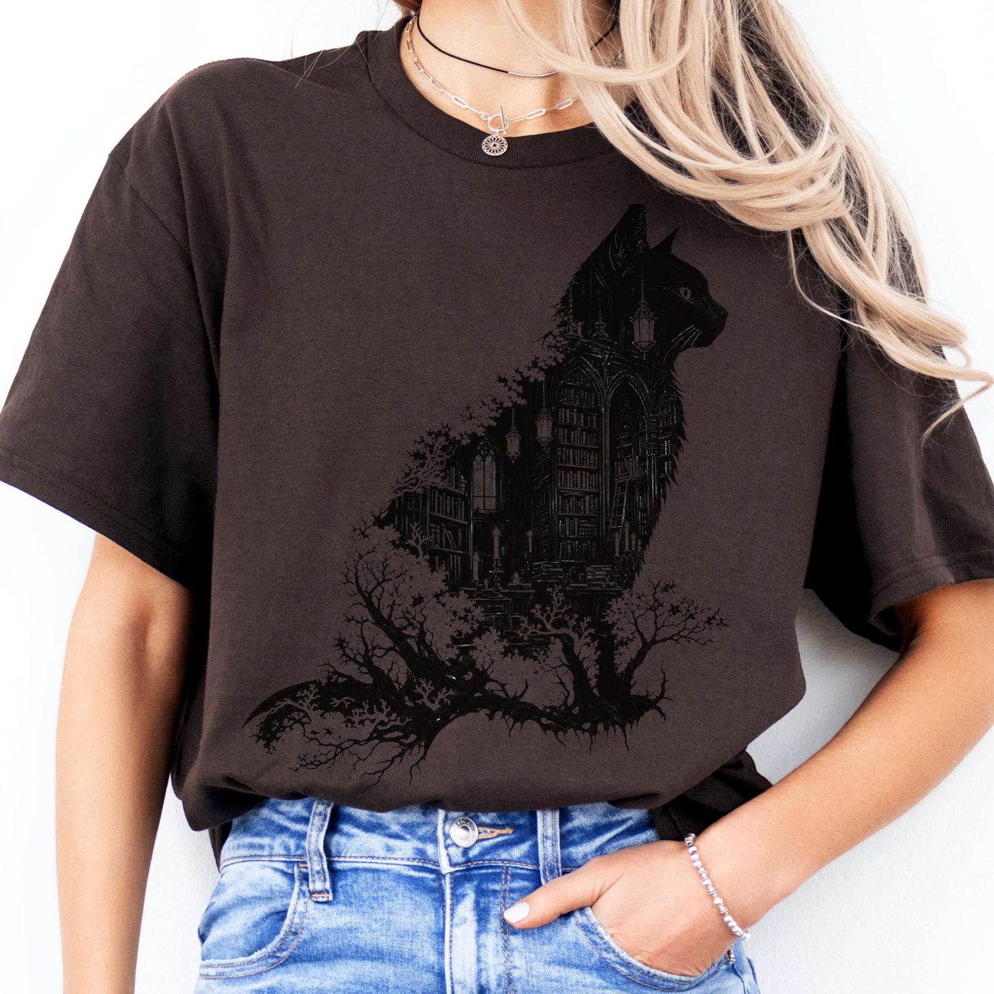 The Cat and the Library Literary T-Shirt