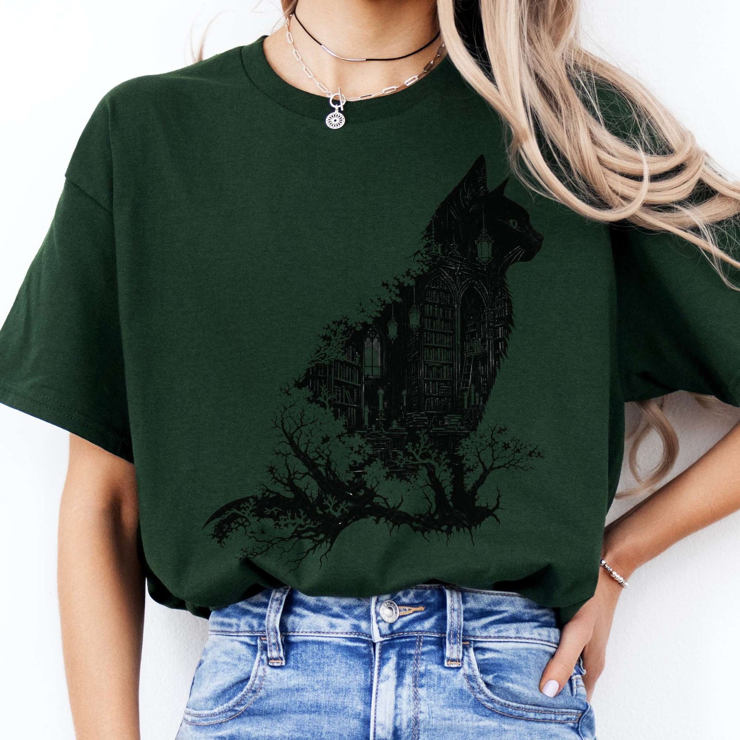 The Cat and the Library Literary T-Shirt