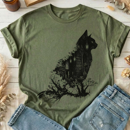 The Cat and the Library Literary T-Shirt