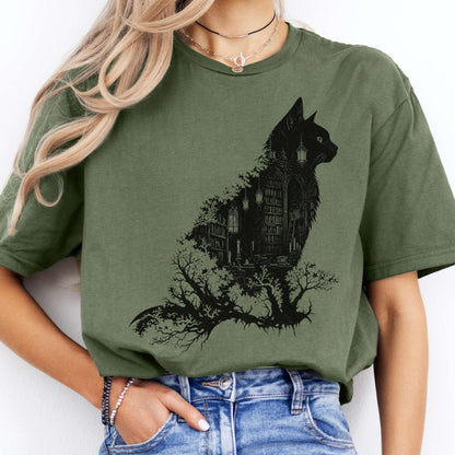 The Cat and the Library Literary T-Shirt