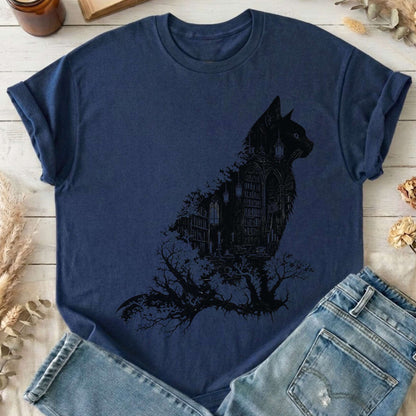 The Cat and the Library Literary T-Shirt