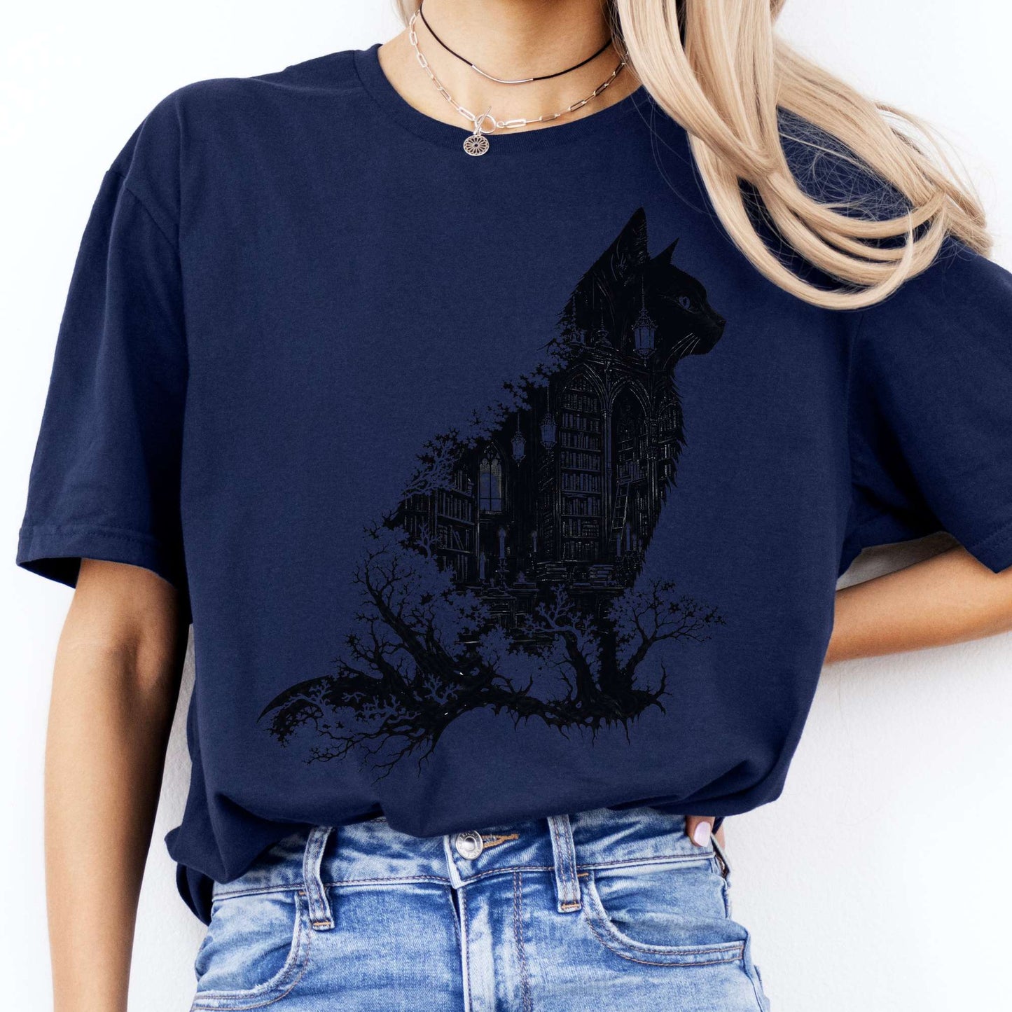The Cat and the Library Literary T-Shirt