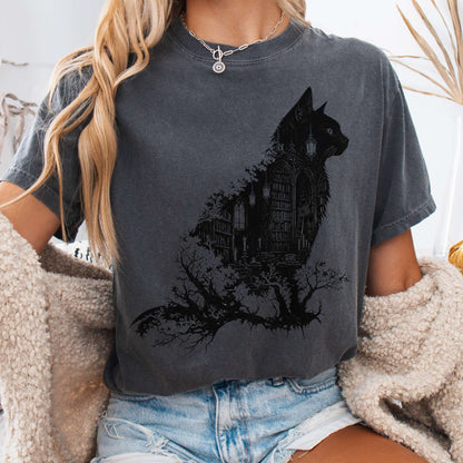T-Shirt Pepper / S The Cat and the Library Literary T-Shirt The Mystic Eden
