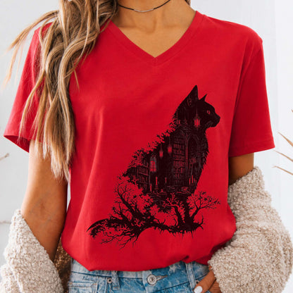 The Cat and the Library Literary V-Neck