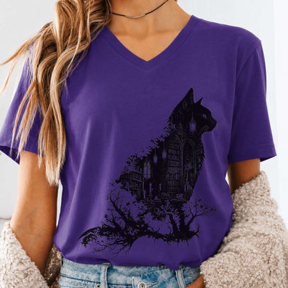 The Cat and the Library Literary V-Neck