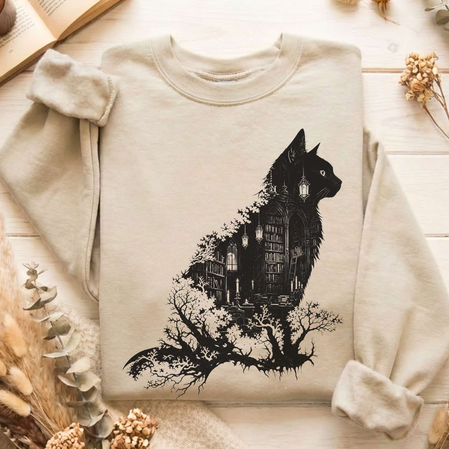 The Cat and the Library Literary Sweatshirt