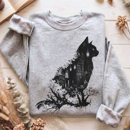 The Cat and the Library Literary Sweatshirt