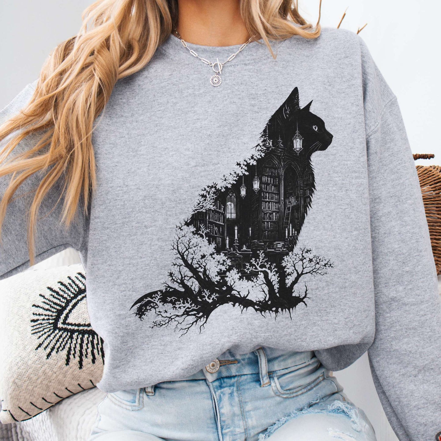 The Cat and the Library Literary Sweatshirt