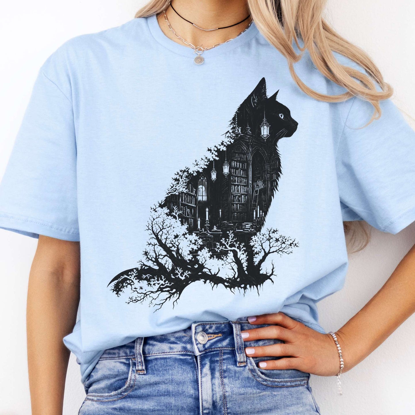 The Cat and the Library Literary T-Shirt
