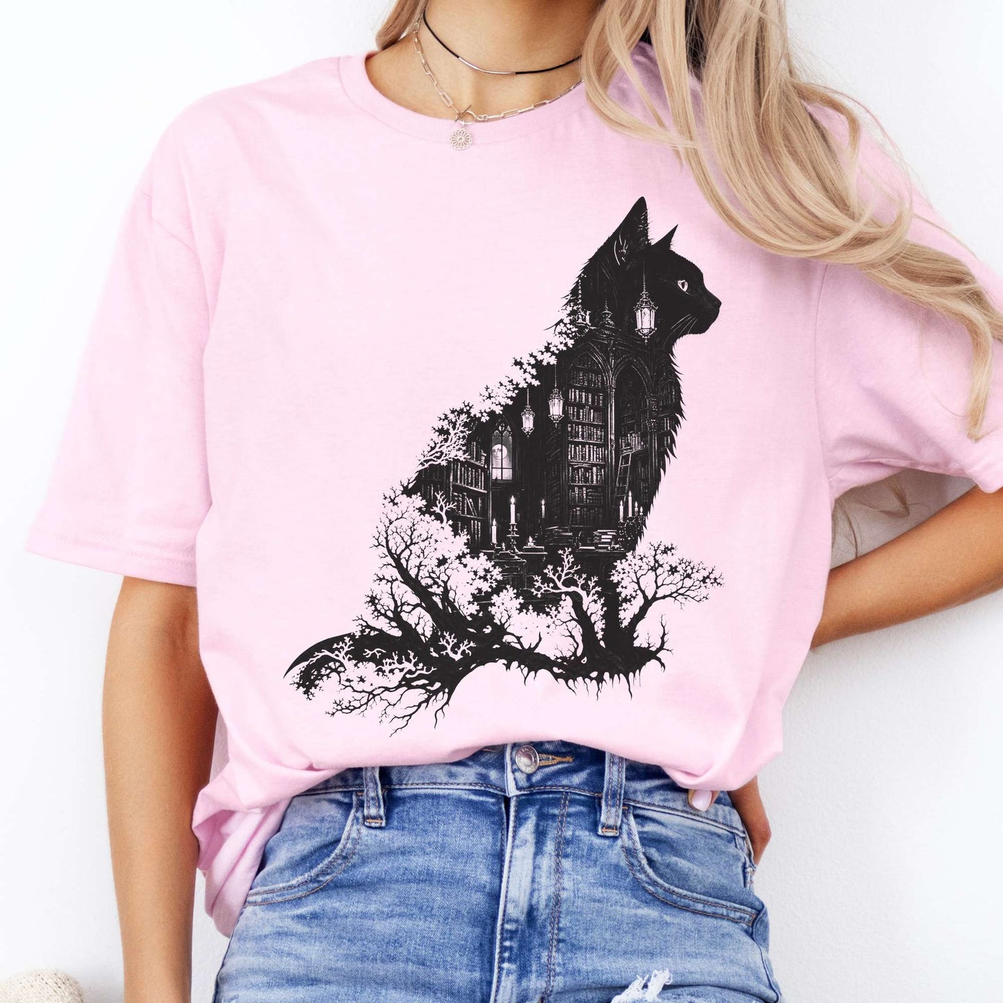 The Cat and the Library Literary T-Shirt